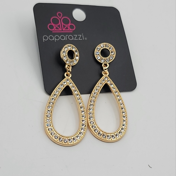 Paparazzi regal revival gold earrings rhinestone - Picture 4 of 4